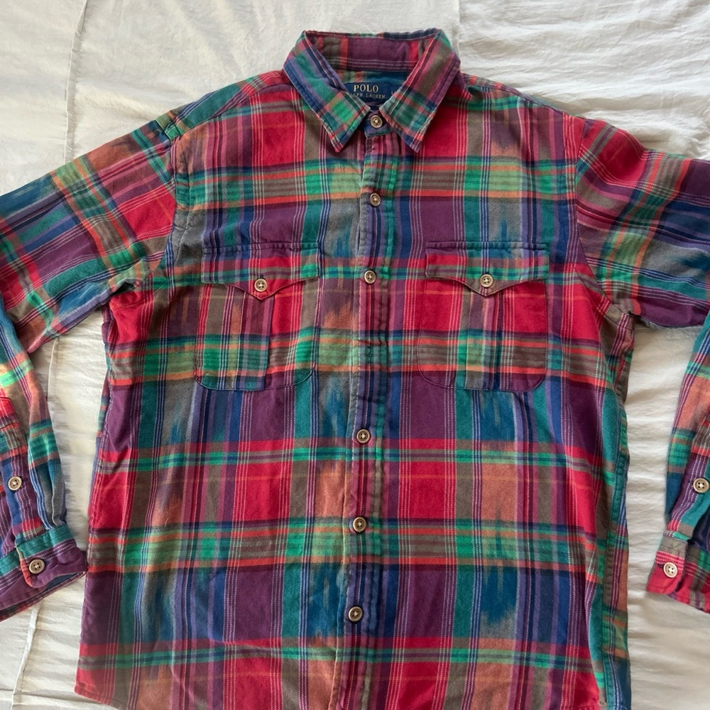Polo Ralph Lauren Men's Red and Green Plaid Shirt Flannel Clean